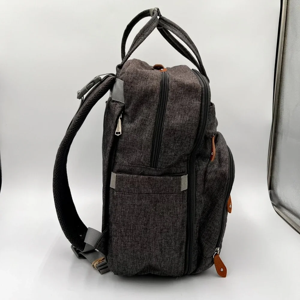 Babbleroo Backpack Charcoal Gray Pockets Padded Shoulder Straps Diaper Bag